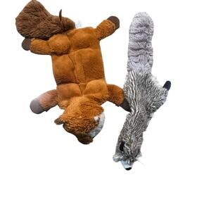 Fox Raccoon Squeaky Toy Flat Plush Woodland Animal No Stuffing